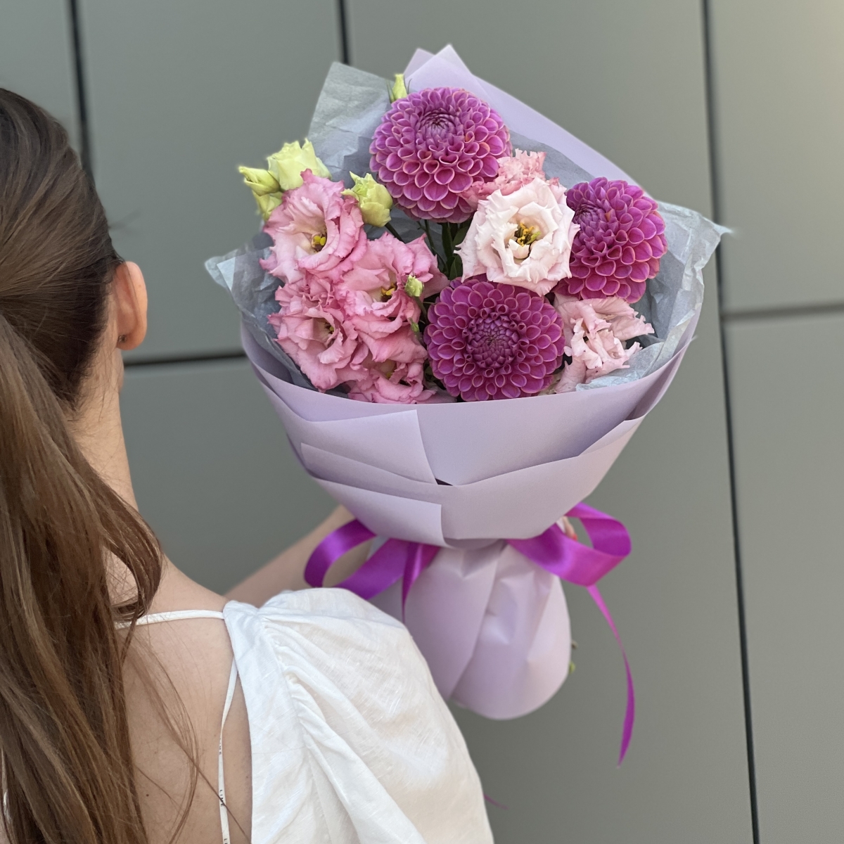 Букет Дисней из 7 лиловых георгин